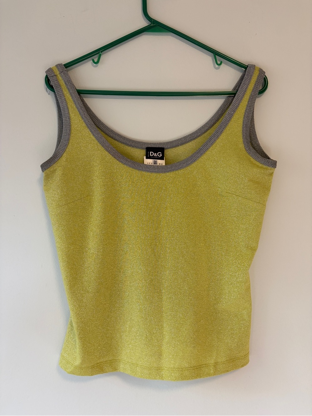 D&G Dolce & Gabbana Y2K Metallic Chartreuse Lurex Tank Top Made in Italy